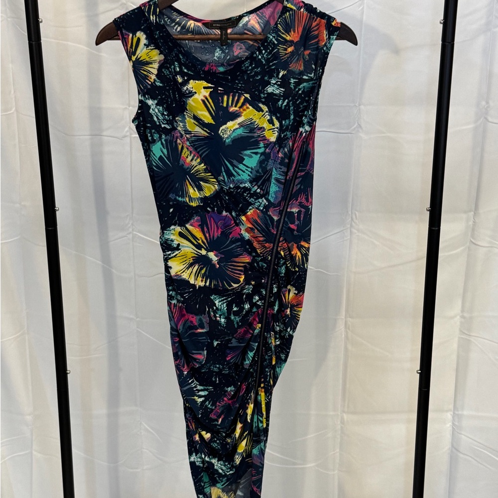 BCBGMaxAzria Navy Floral-Print Dress with Yellow, Teal & Pink Accents